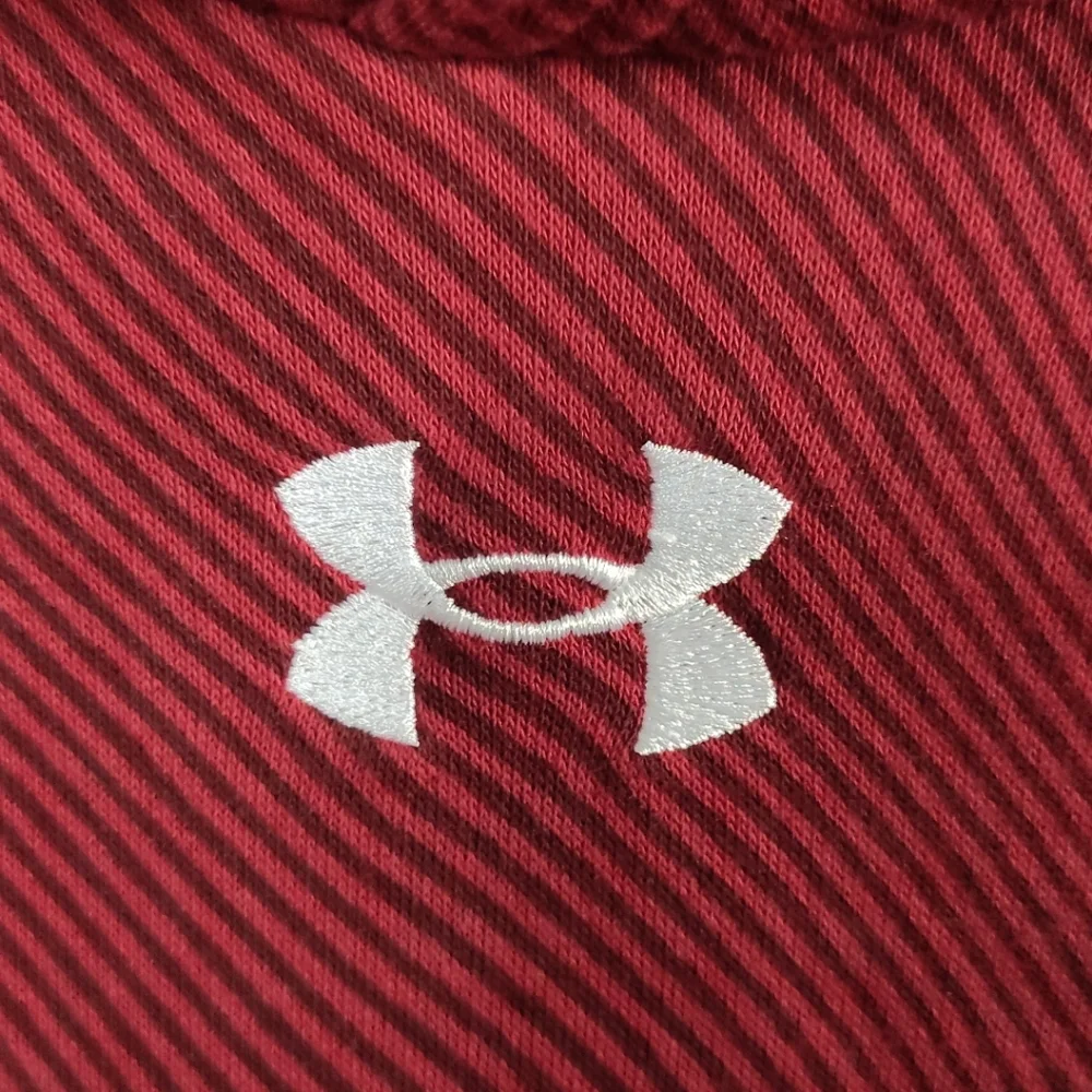 UNDER ARMOUR Boys UA Rival Fleece Youth Large Hoodie Red Maroon Striped Hoodie